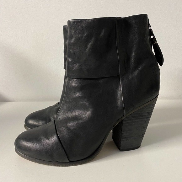 Rag&Bone Newbury Ankle Bootie Boot Heel Back Zip Black Leather Round Toe… - Picture 4 of 10